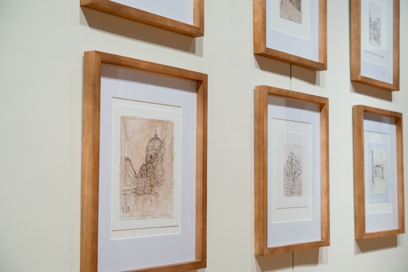 Jerrod Partridge (born 1977), Travel Drawings 2018–24; Installation view; Walnut ink on various papers