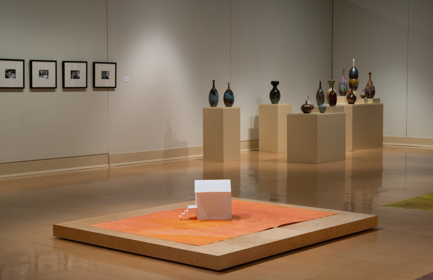 Sue Carrie Drummond (born 1990), The Mold Garden (detail), 2024; Installation view; Monotypes and pochoir prints on Stonehenge paper (3 of 6 total spreads), vinyl adhesive