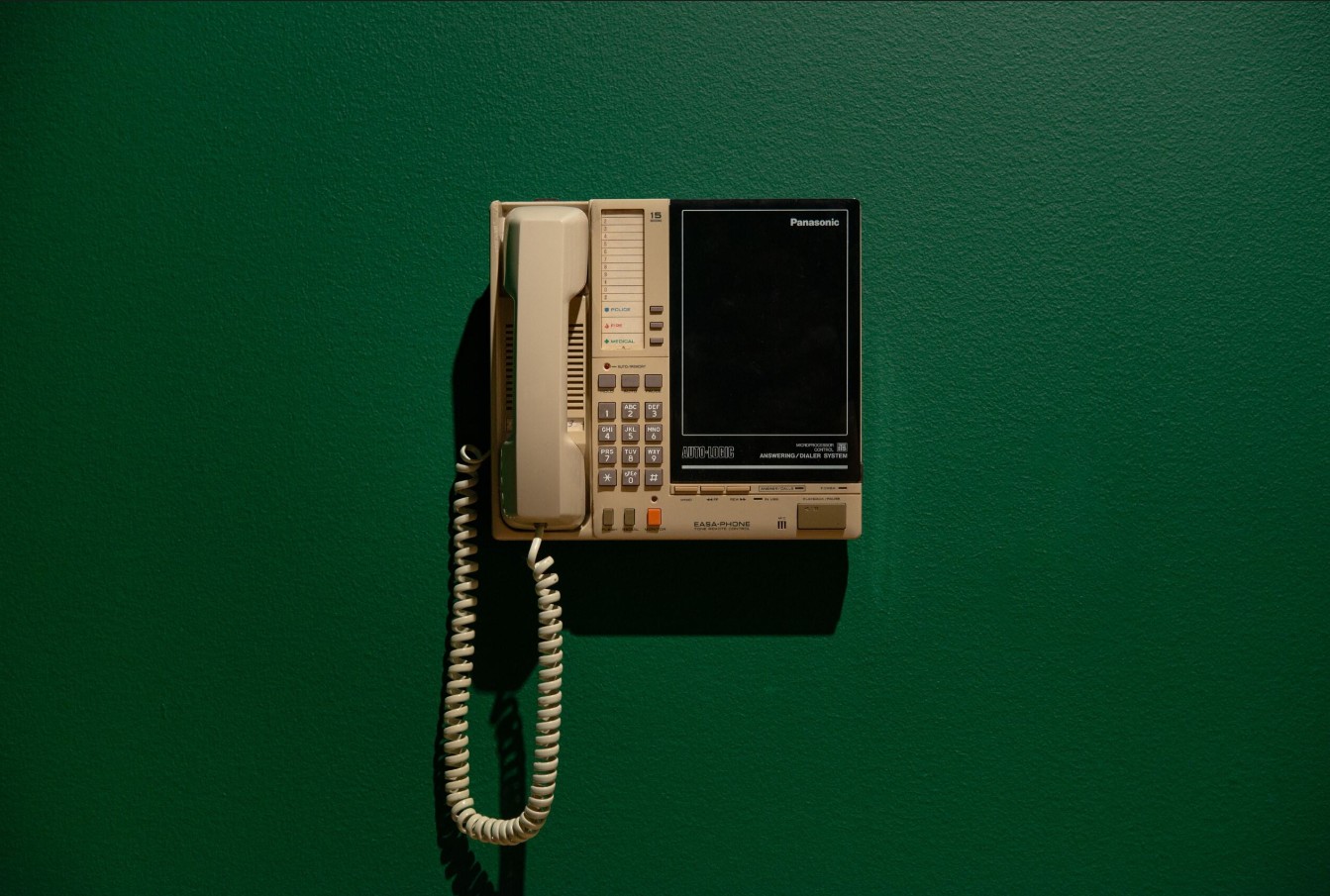 Emma Lorenz (born 2001), You Have XX Messages, 2025; Installation view; Vintage Panasonic Easa-Phone, personal audio, found audio